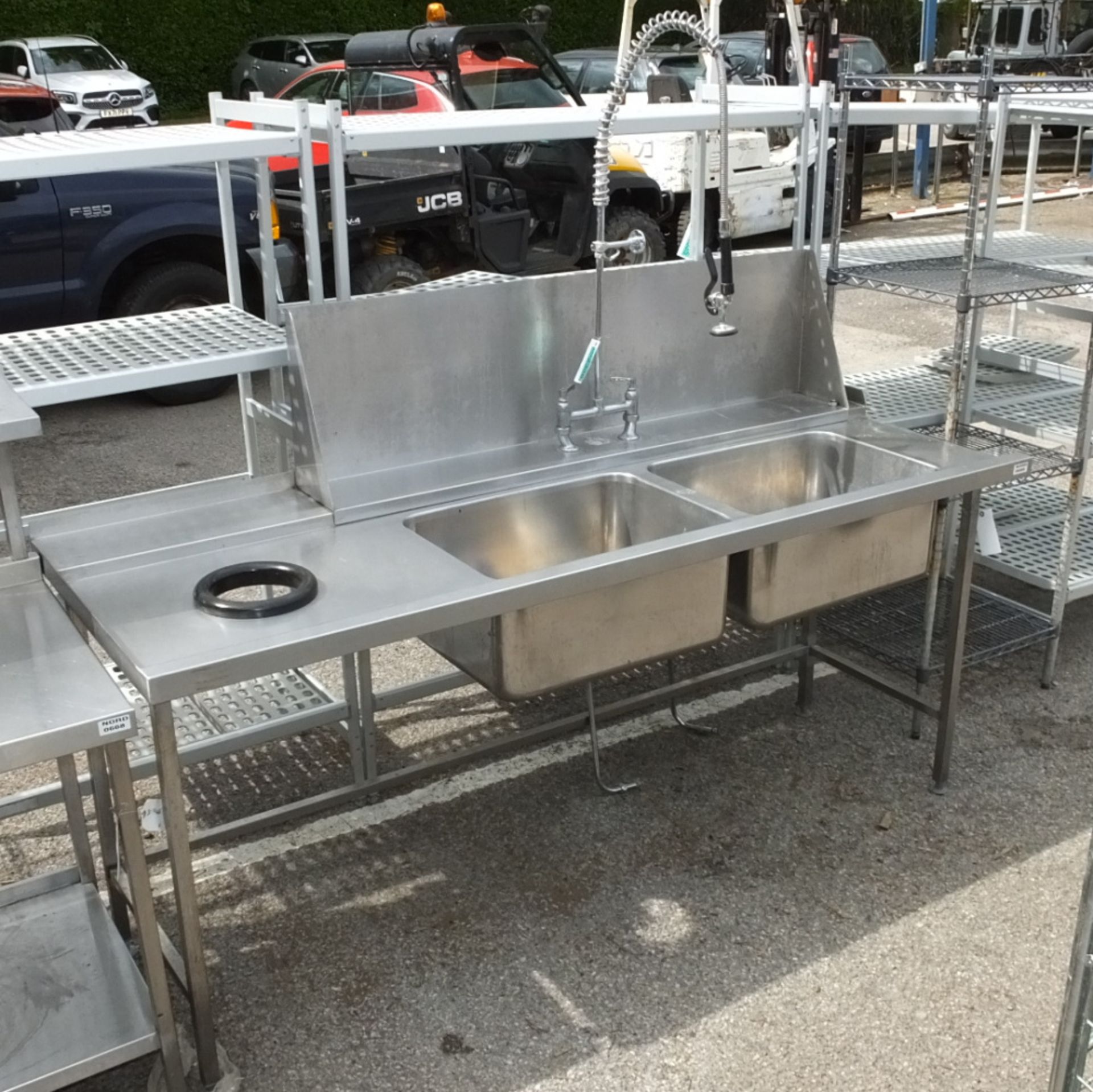 Double sink unit with hose tap and waste hole 220 x 80 x 90 (180)