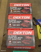 3x Dekton 15 piece Torx set with 1/2 inch adaptor