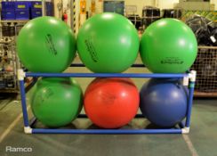 6x Thera-Brand ABS Professional exercise balls in plastic rack - max diameter 65mm