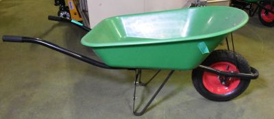 Green single wheel wheelbarrow