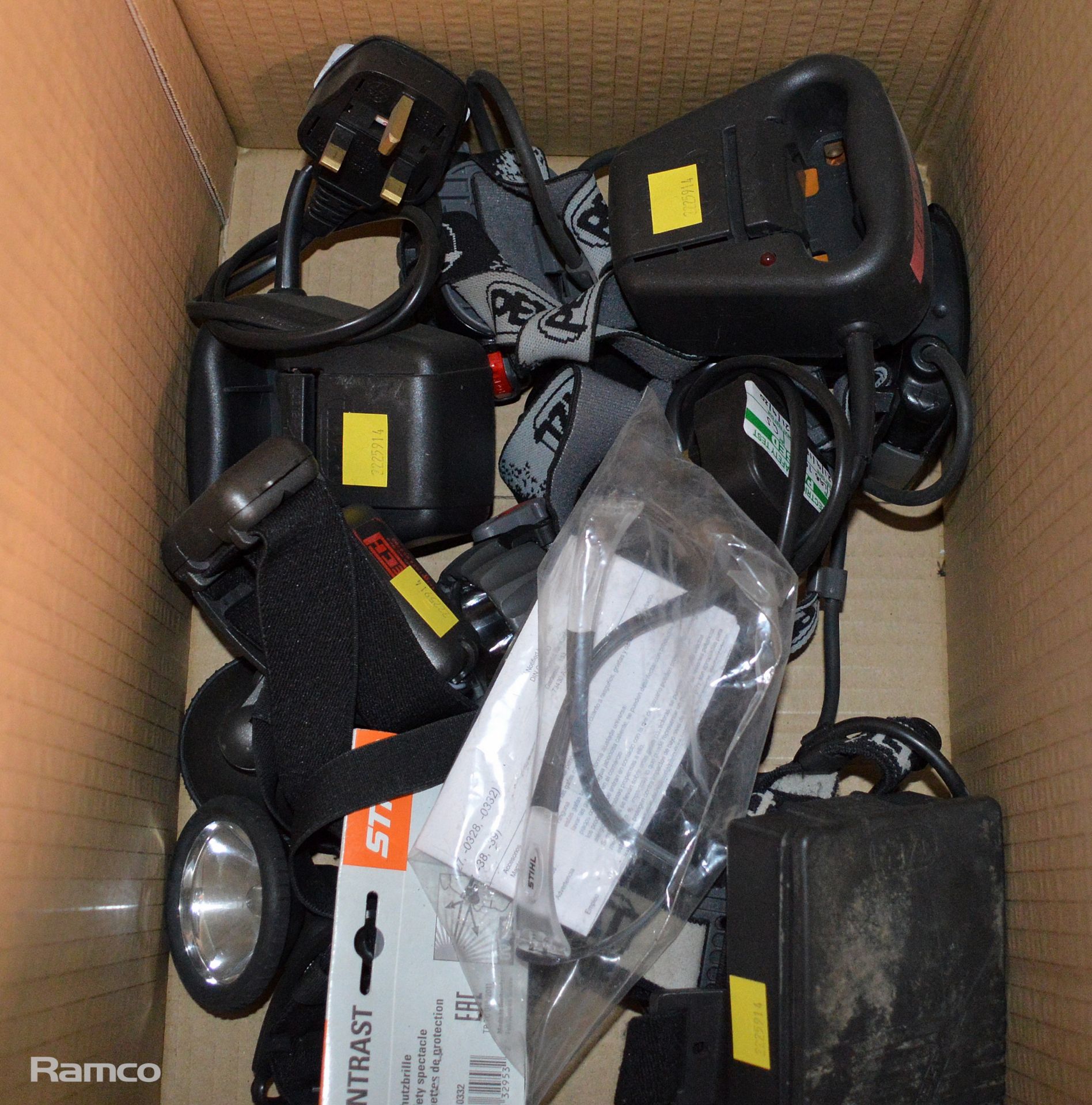 4x Plastic double extinguisher stands, Salter 235 6S weighing scales, Various head torch units - Image 6 of 7