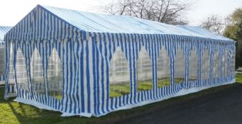 3x Marquee assemblies - 1x Blue & white 10M marquee - metal frame - L 10700mm x W 4300 mm x H sides