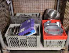 Assorted baking equipment - cooling racks, cake tins, bowls