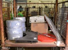 Various catering spares including pvc hose, wire racking