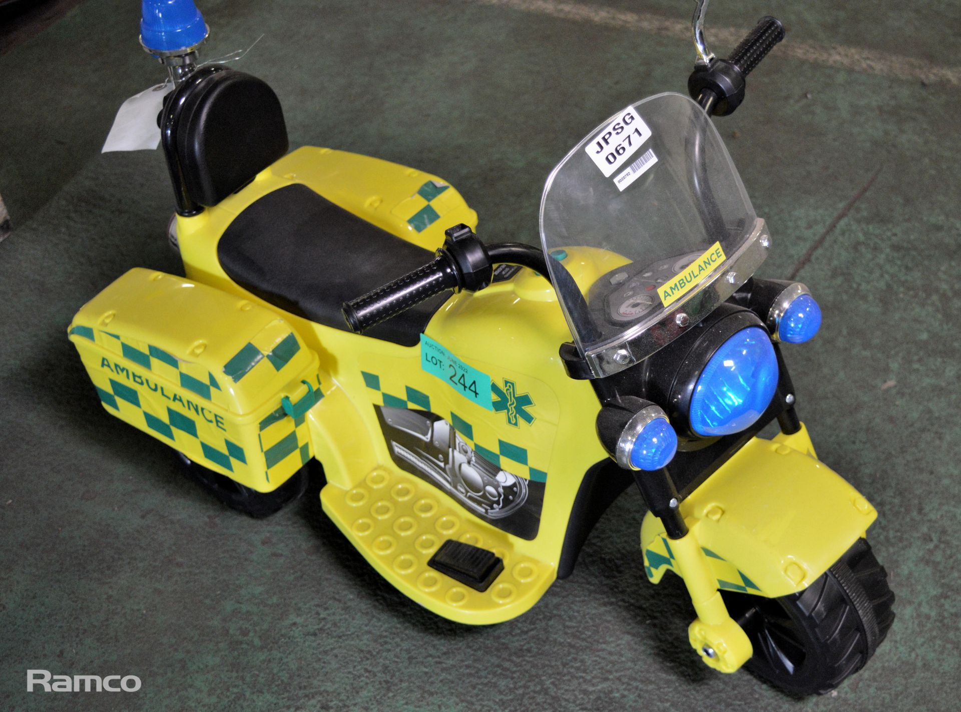 Small plastic Ambulance battery operated ride on motorcycle - Image 2 of 4