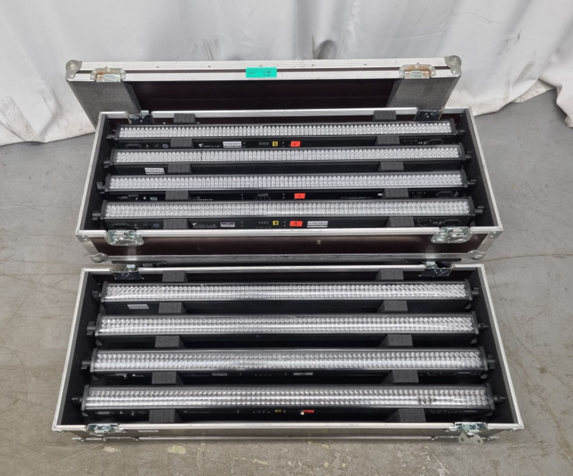 8 x Stairville LED bar 240/8 30RGB DMX, 4 have cracks with flight case