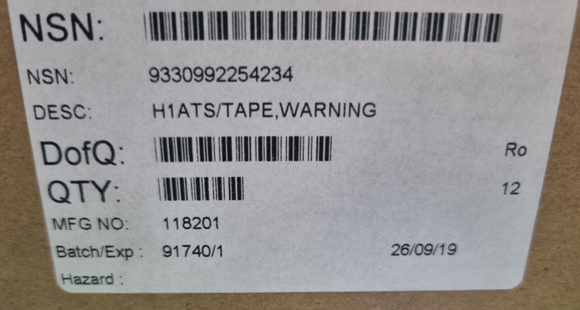 Warning Hazard Tape - Black on Yellow - 12 rolls per box - 62 boxes - Image 4 of 5