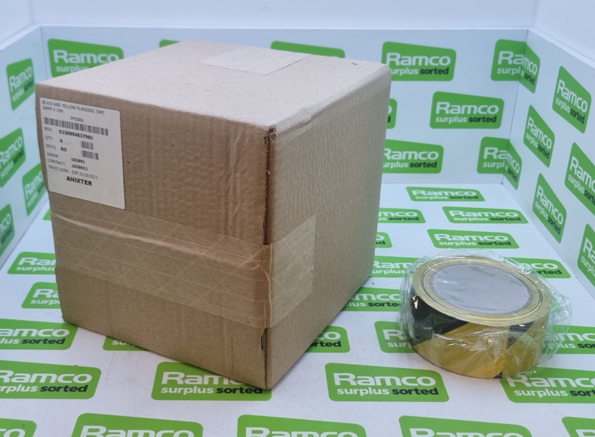 Anixter Black & Yellow Flagging Tape - 50mm x 30m - 6 rolls per box - 59 boxes