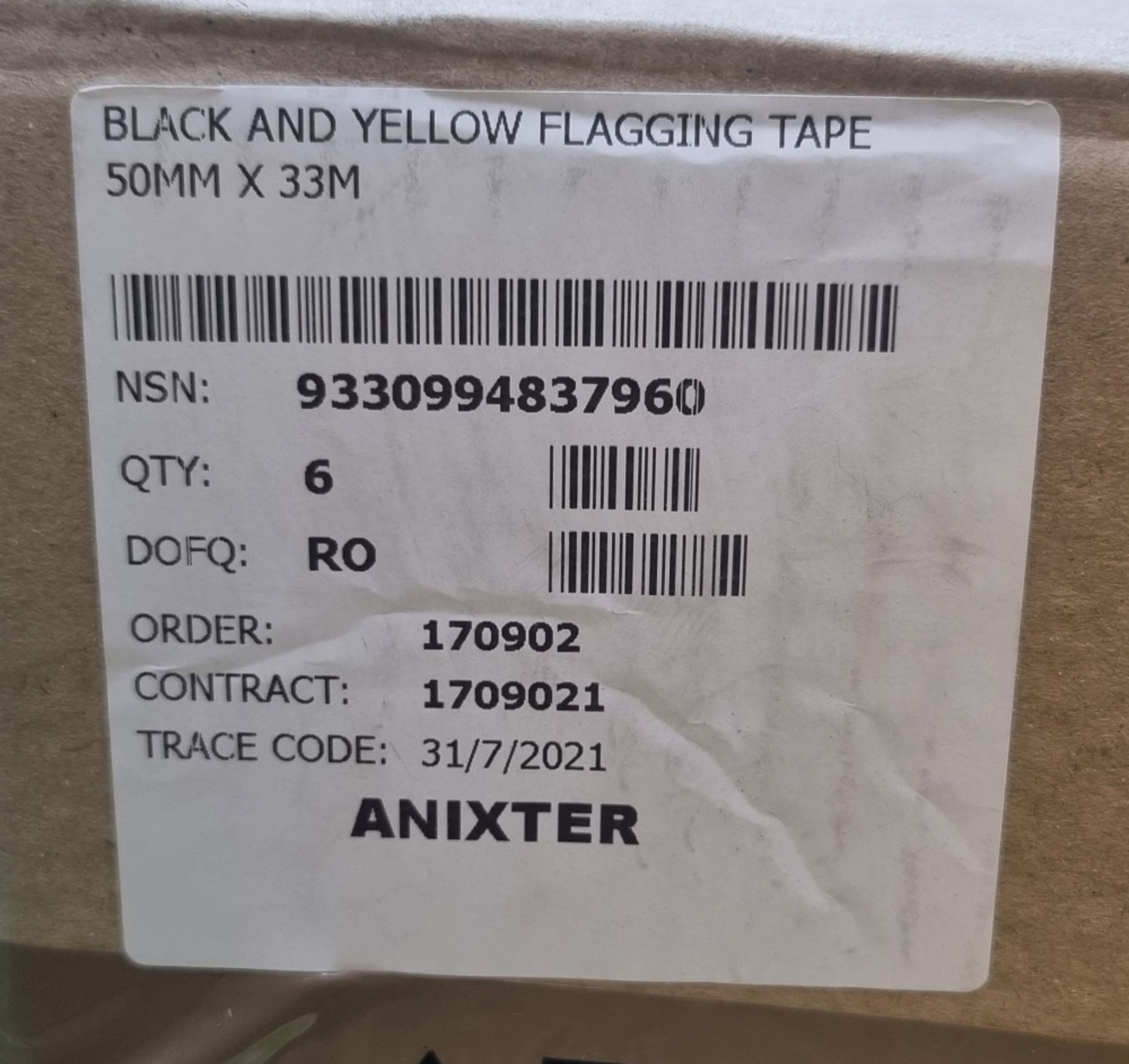 Anixter Black & Yellow Flagging Tape - W50mm x L33m - 6 rolls per box - 80 boxes - Image 4 of 5