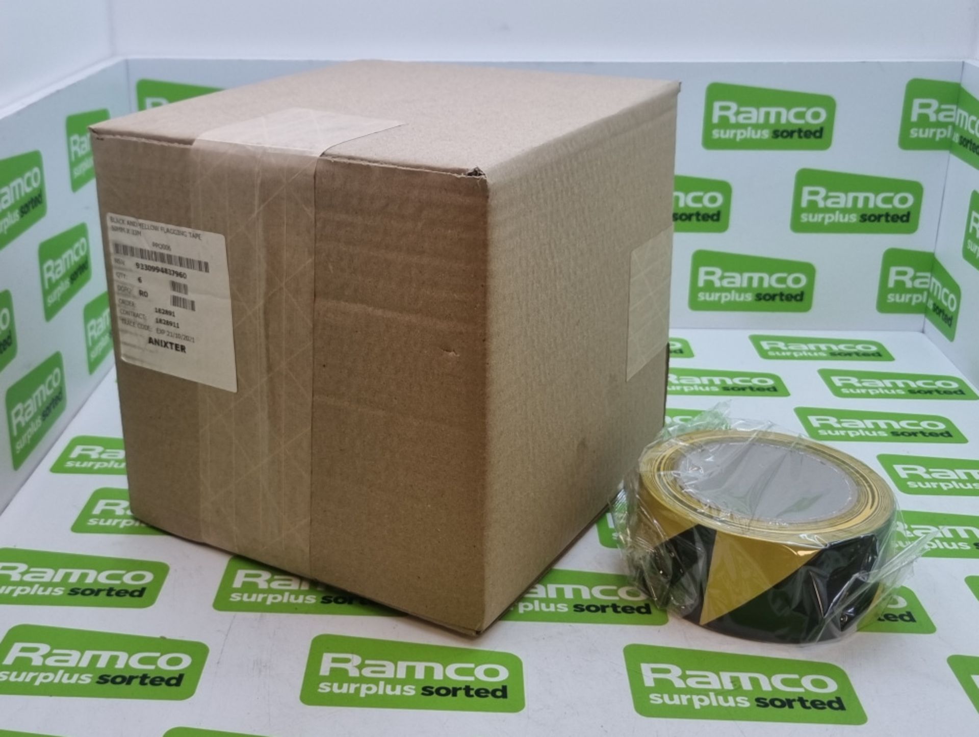 Anixter Black & Yellow Flagging Tape - 50mm x 30m - 6 rolls per box - 80 boxes