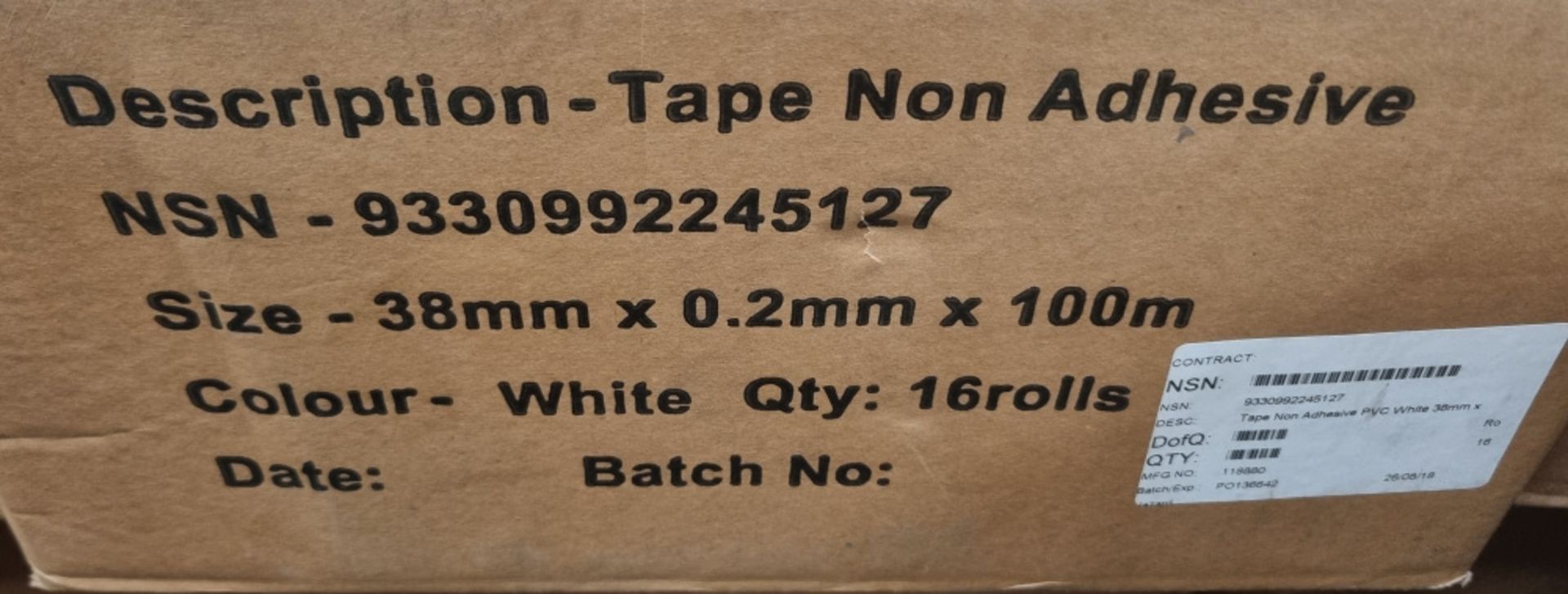 PVC White Non Adhesive Tape - 38mm x 0.2 x 100m - 16 rolls per box - 27 boxes - Image 4 of 5