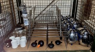 Various Tableware, Mugs, saucers, kettles, racks