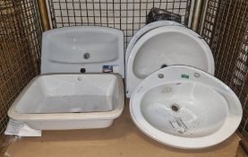 5x Various white ceramic bathroom sinks