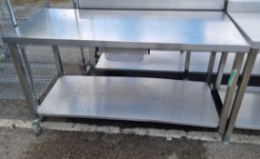 Stainless steel table on wheels - L160 x W65 x H89cm