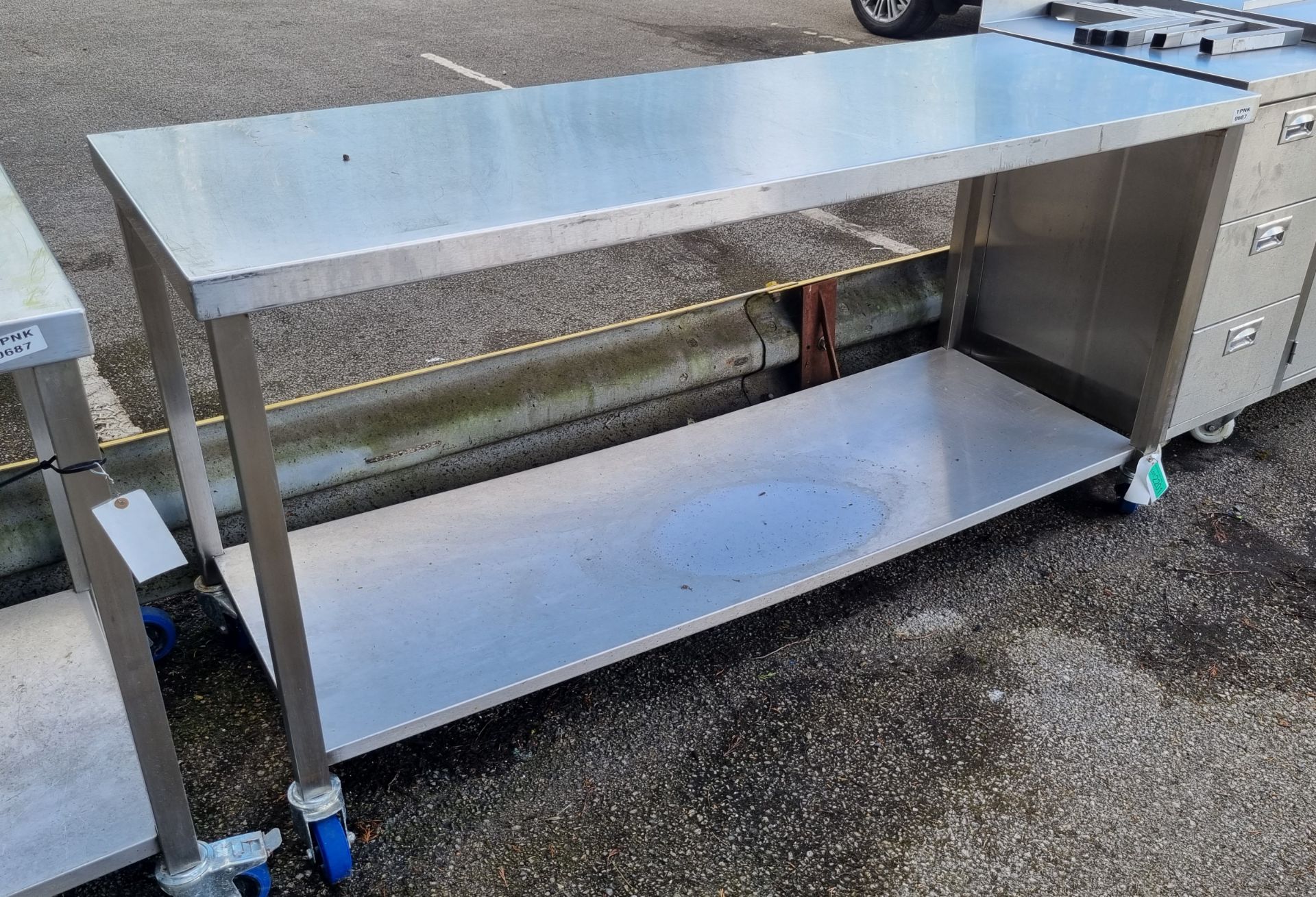 Stainless steel table on wheels - L180 x W65 x H89cm - Image 2 of 3