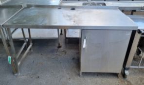 Stainless steel worktop with cupboard 170 x 80 x 90