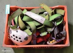 Box of safety harnesses, lanyards, fall arresters