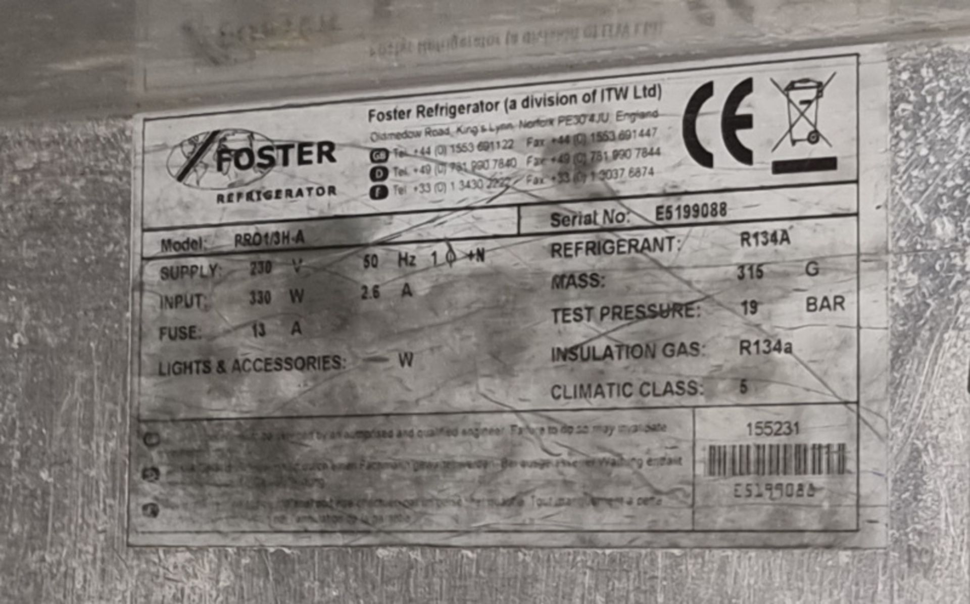 Foster Pro1/3H-A 3 door under counter fridge - 230V - 50Hz - Image 4 of 4