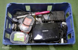 Chargers, leads, lights, adapters, Lee Stafford hair straightener, Humax freetime box