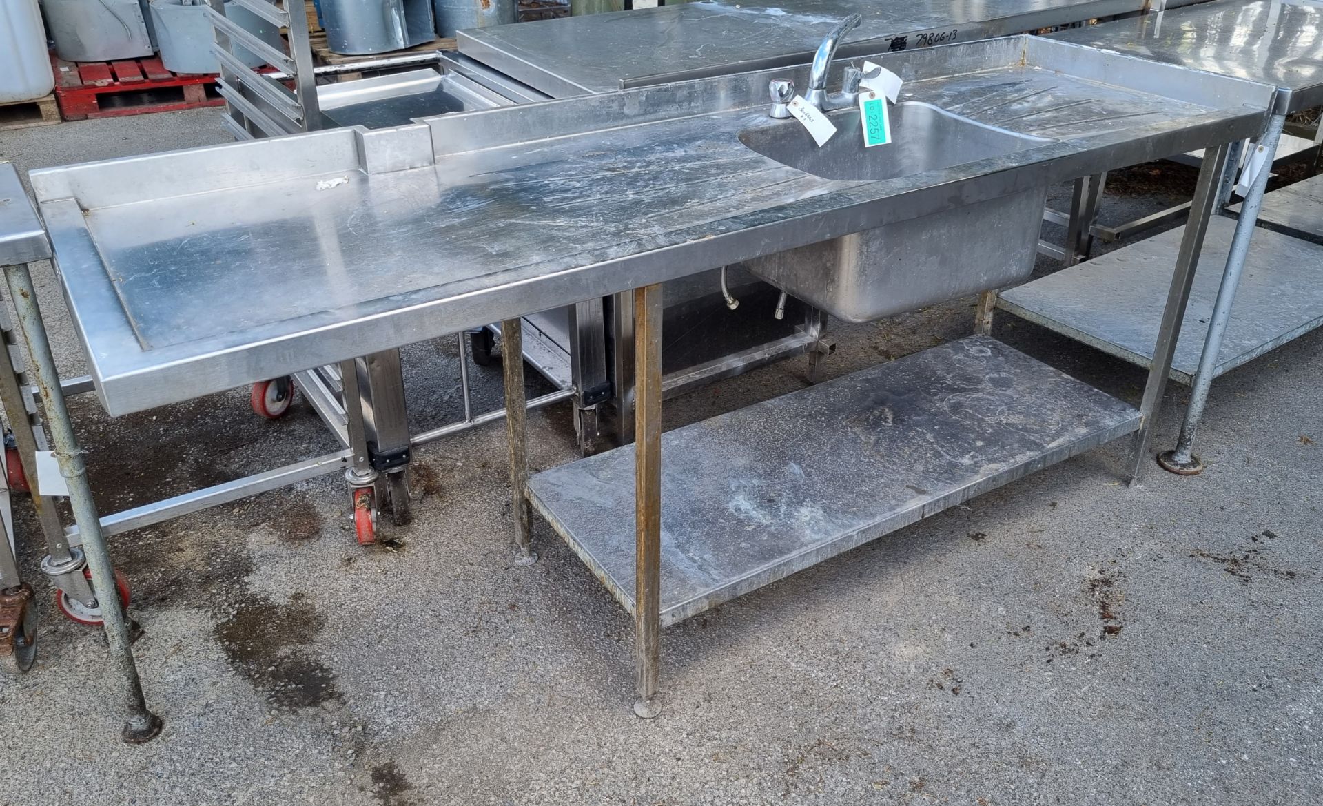 Stainless Steel single sink with left hand drainer - L215 x W64 x H100cm - Image 2 of 4