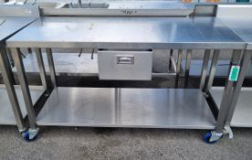 Stainless steel table on wheels - L160 x W65 x H89cm