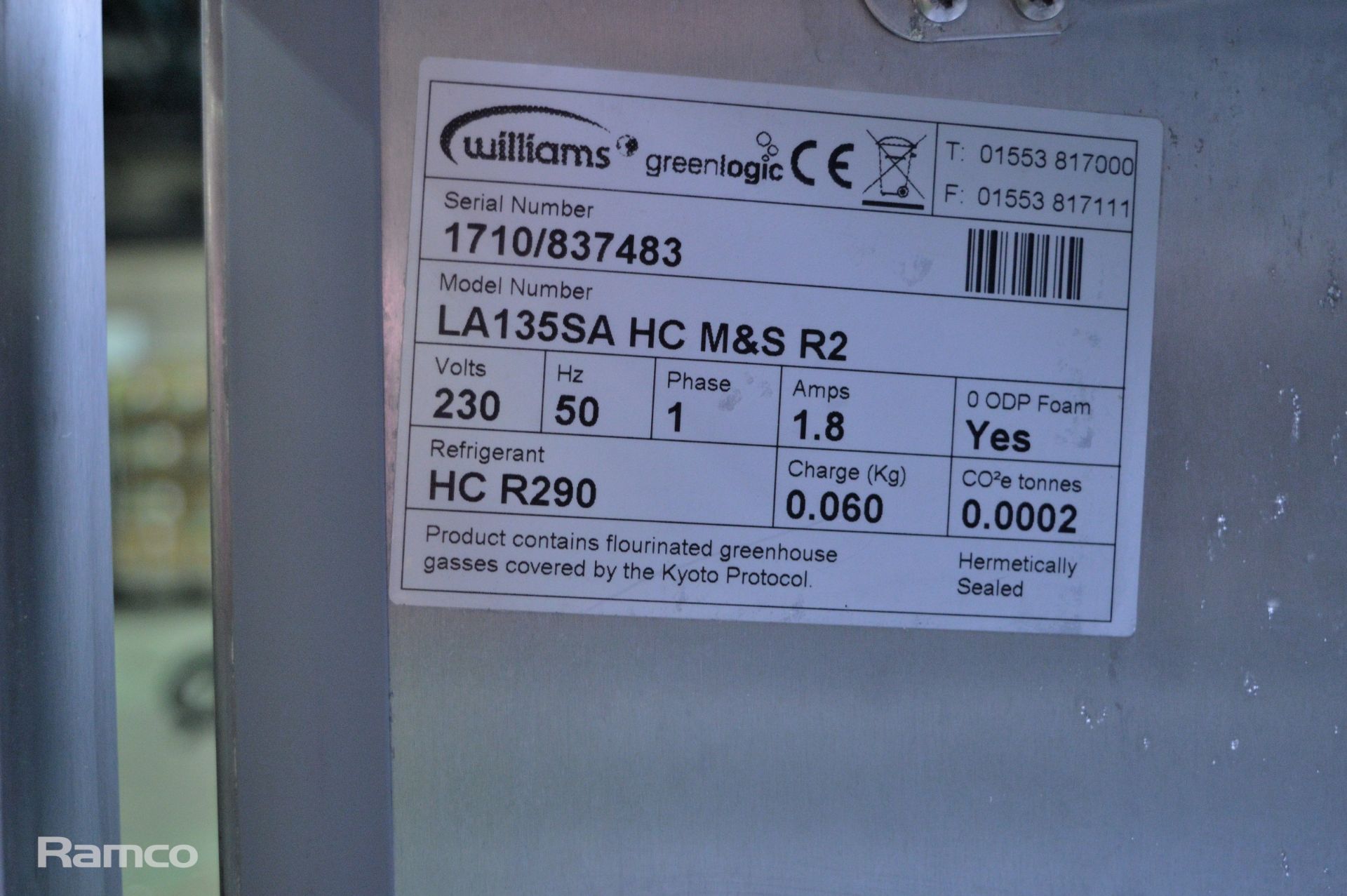 Williams LA1355A HC M&S R2 under counter fridge - Image 3 of 5