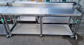 Stainless steel table on wheels - L210 x W70 x H100cm