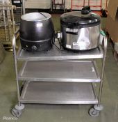 Stainless steel 3-shelf mobile trolleys L 82 x W 44 x H 86cm, Buffalo L7 15 400w 50hz 230v kettle