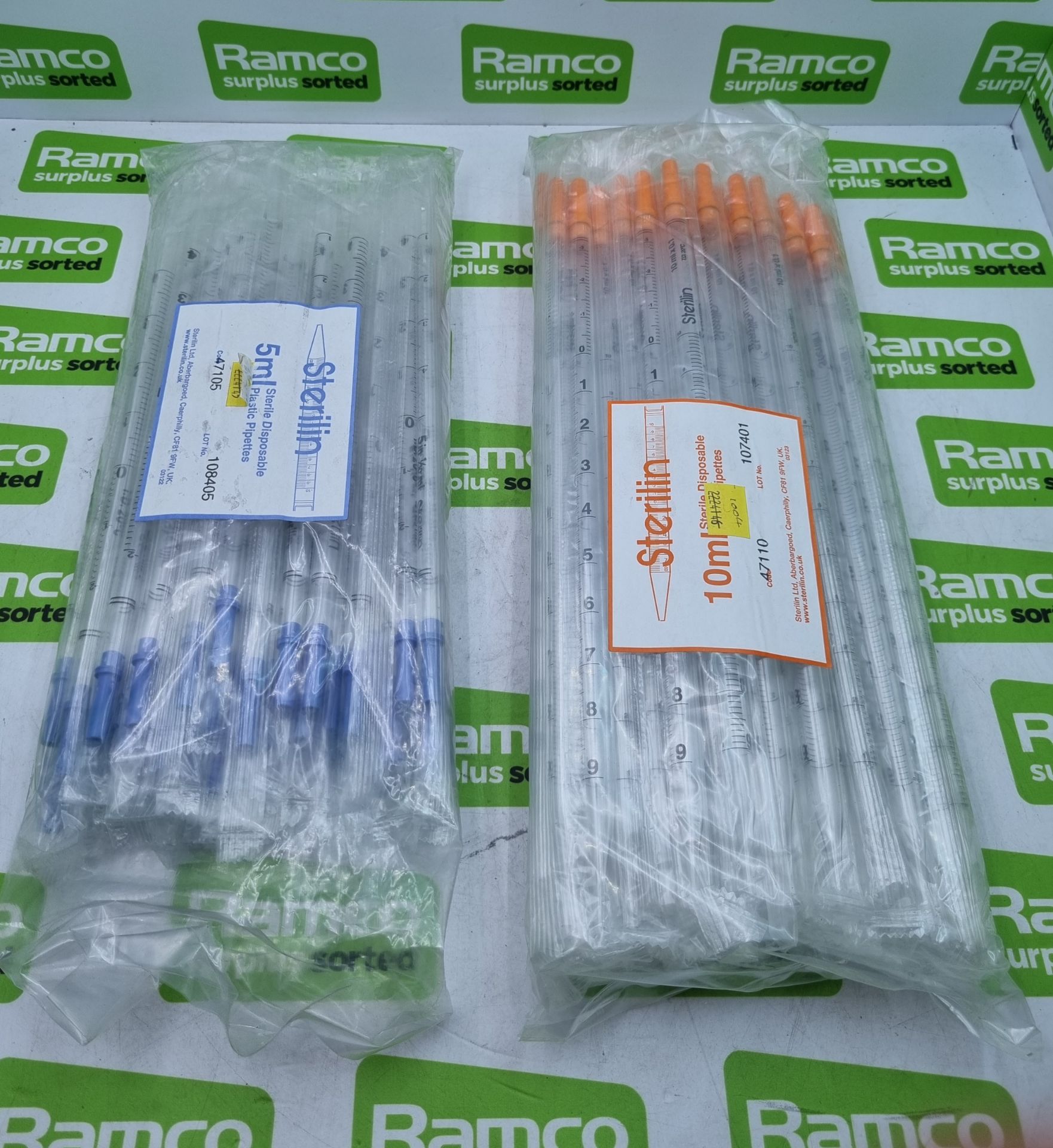 Sterilin Sterile Disposable Plastic Pipettes - 1x 5ml bag & 1x 10ml bag