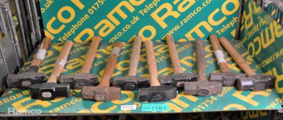 10x Wooden-handled engineers hammers