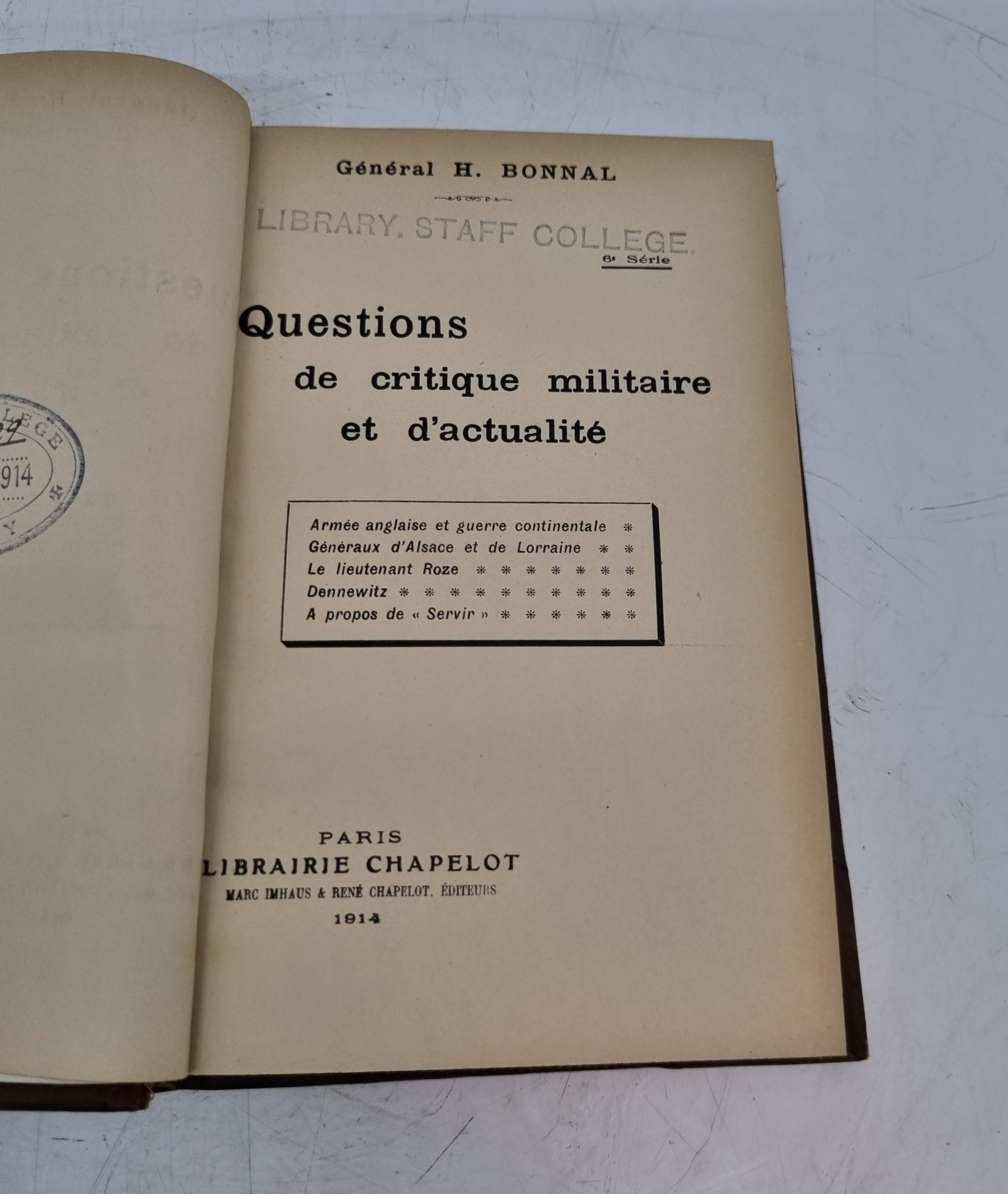 Questions de Critique Militaire et D'actualite by General H Bonnal - Paris 1914, Questions De Critiq - Image 5 of 12