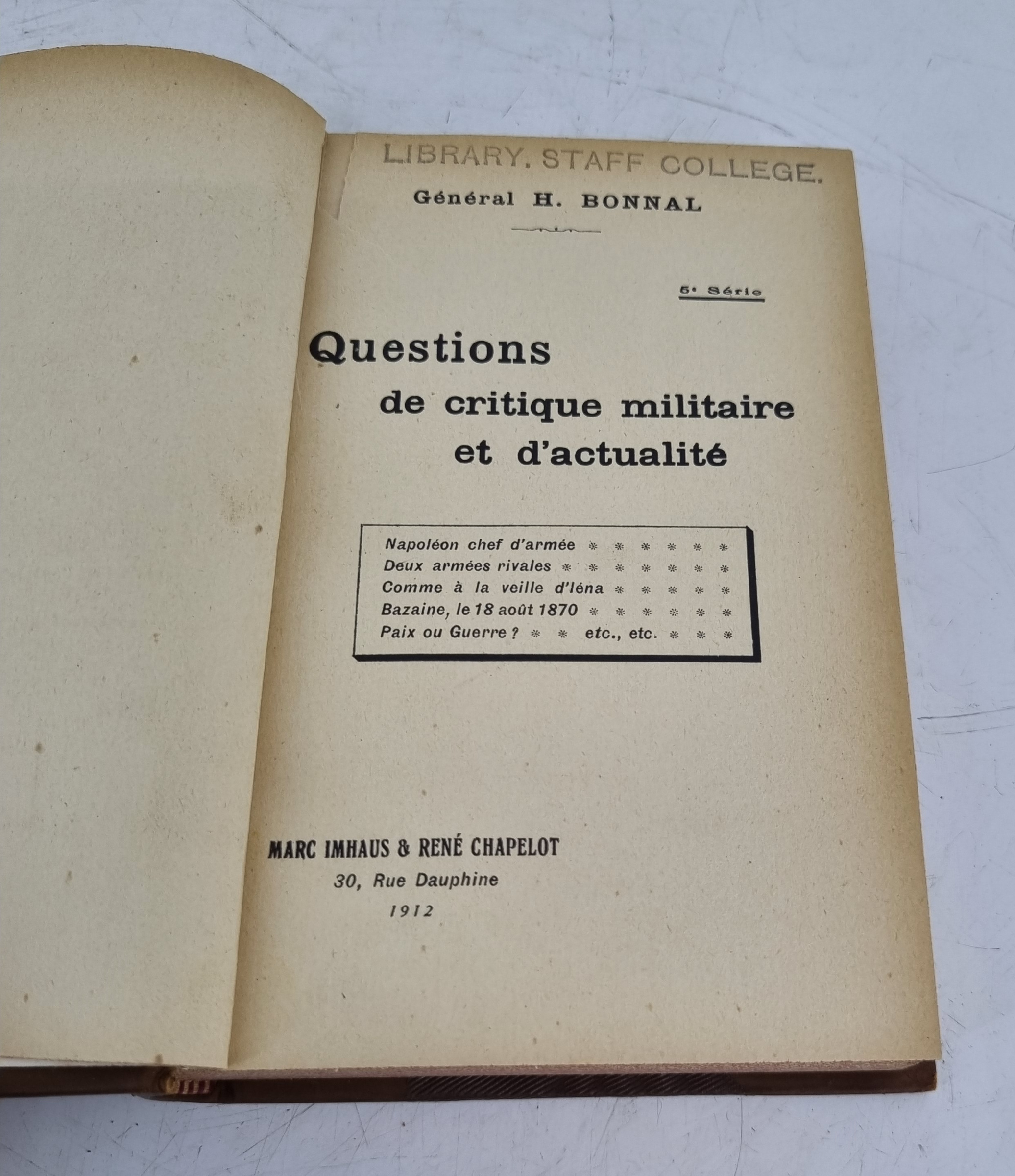 Questions de Critique Militaire et D'actualite by General H Bonnal - Paris 1914, Questions De Critiq - Image 3 of 12