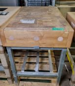 Wooden butchers block on alloy frame - L93 x W62 x H85cm