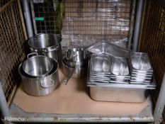 Assorted large catering pots and pans, bain marie pots