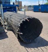 Heavy duty mammoth matting 4m wide x 25m long - Needs re-rolling - 5.55M, crate of ground pins