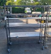 Mobile rack with 4x shelves L151 x W46 x H179cm