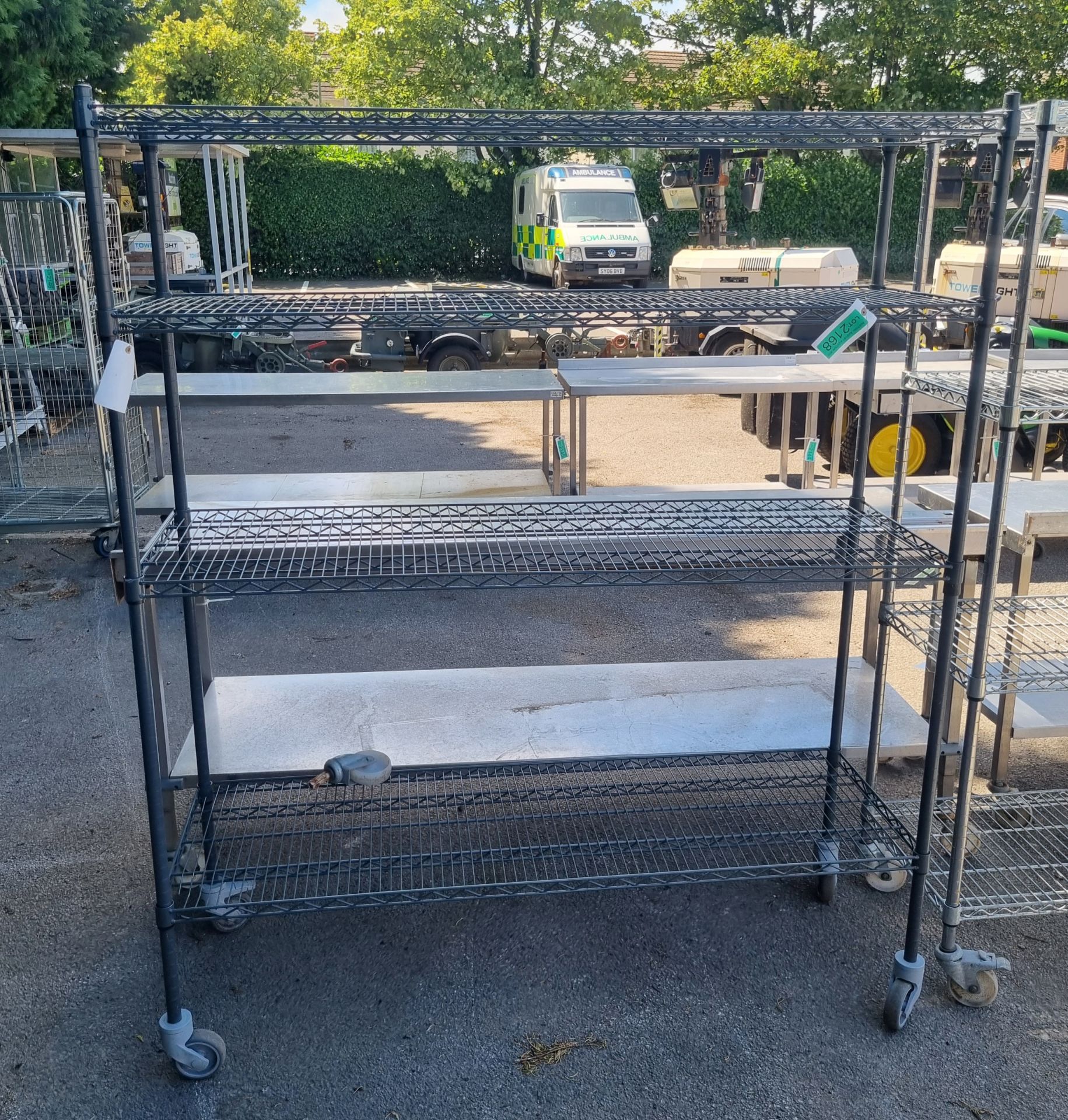 Mobile rack with 4x shelves L151 x W46 x H179cm