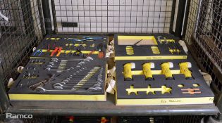Multiple tools - spanners, torches, ratchet spanners, pliers (in foam tray inserts from tool box)