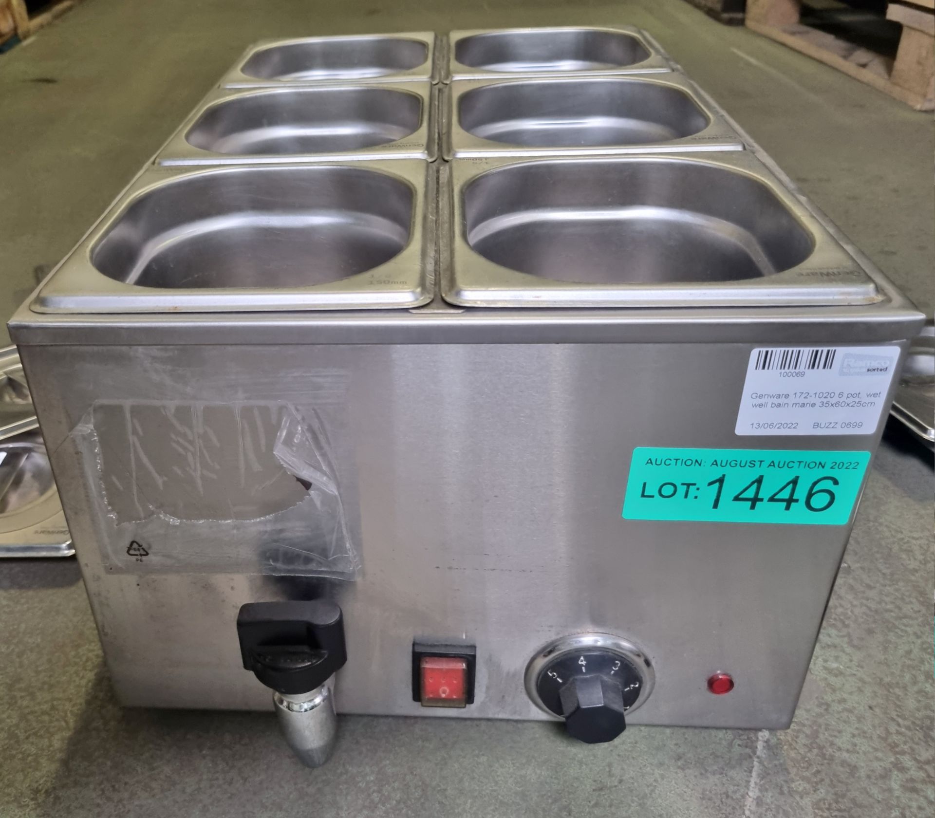 Genware 172-1020 6 pot, wet well bain marie 35 x 60 x 25cm - Image 5 of 6