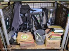 Domestic items - bin, bags, cycle stock, foot pump, books