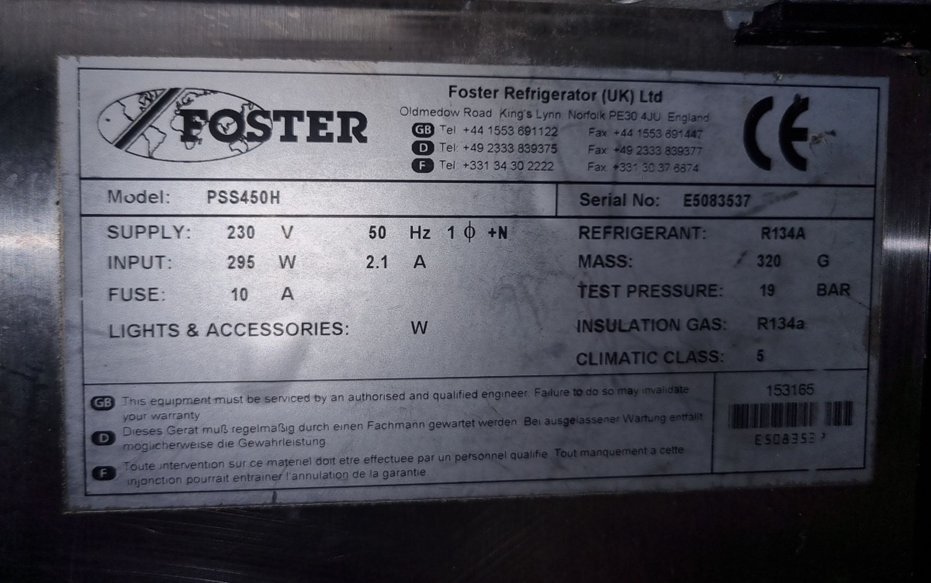 Foster PSS450H single door fridge 70 x 70 x 210cm - Image 4 of 4