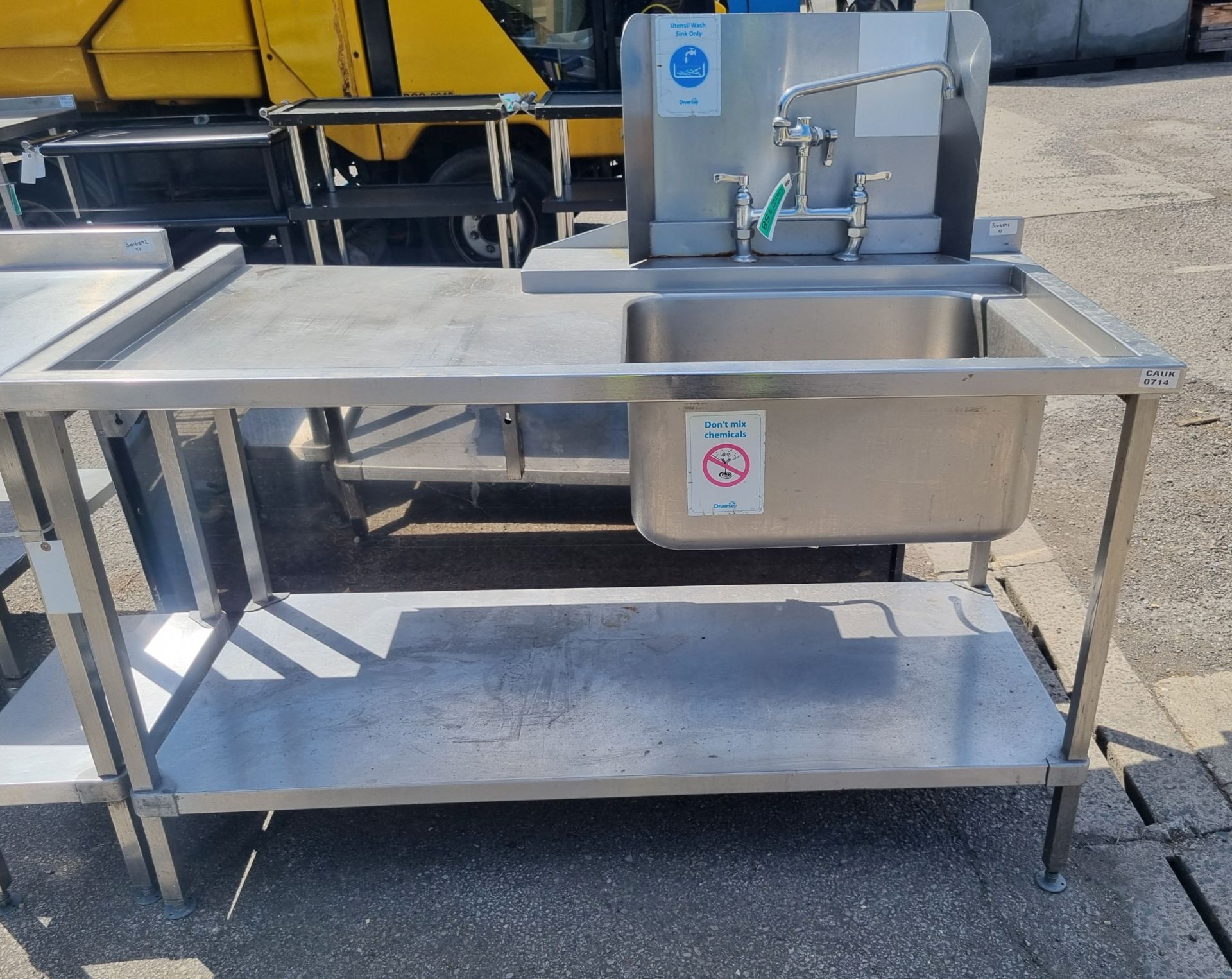 Stainless Steel Single sink unit - L150 x W80 x H128cm - Image 2 of 4