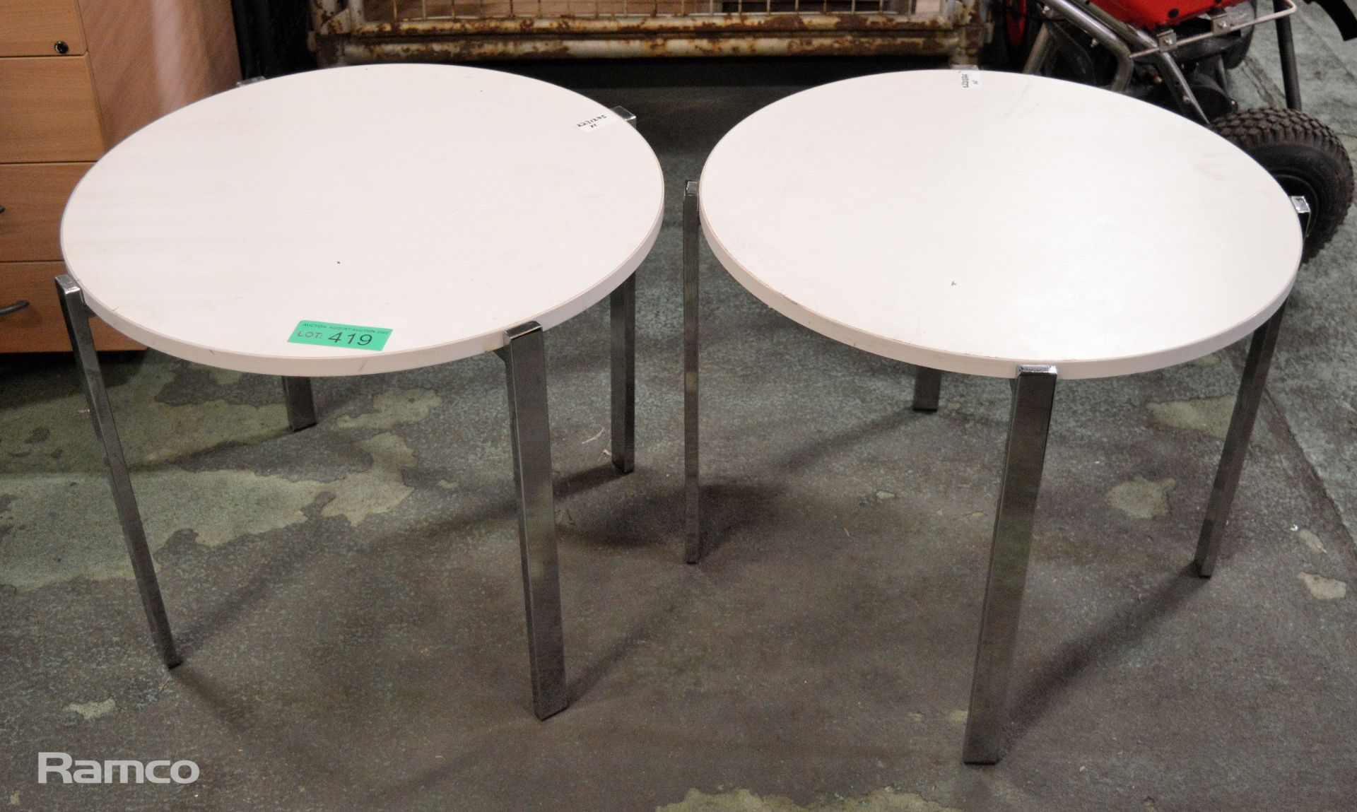 2x Round cream side tables - 65cm Diameter x H51 cm