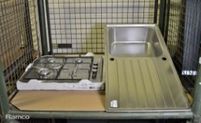 Stainless steel sink unit L 100 x W 51 cm, Lamona LAM1008 4-ring gas hob L 59 x W 50 cm - incomplete