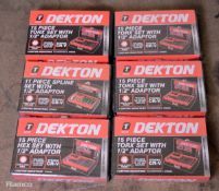 2x Dekton 15 piece Torx Sets with 1/2 inch adapter, 1x Dekton 11 Piece Spline Set, 3x Dekton