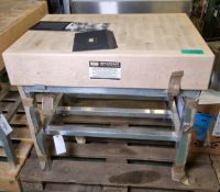 Wooden butchers block on alloy frame - L93 x W62 x H85cm