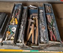 Various hand tools in metal tool box