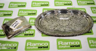 Decorative silver plated platter dish & Silver plated cigarette case