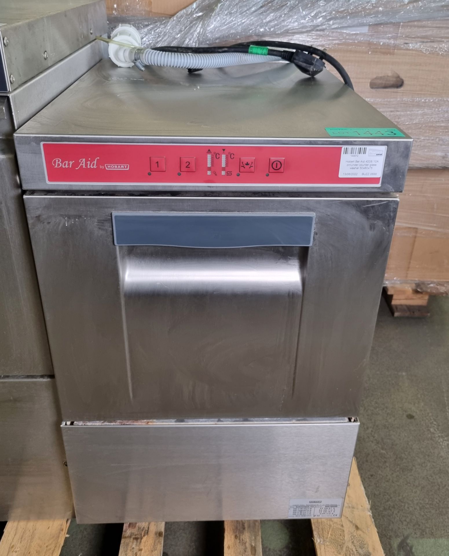 Hobart Bar Aid 400S 10A on/under counter glasswasher 50x60x75