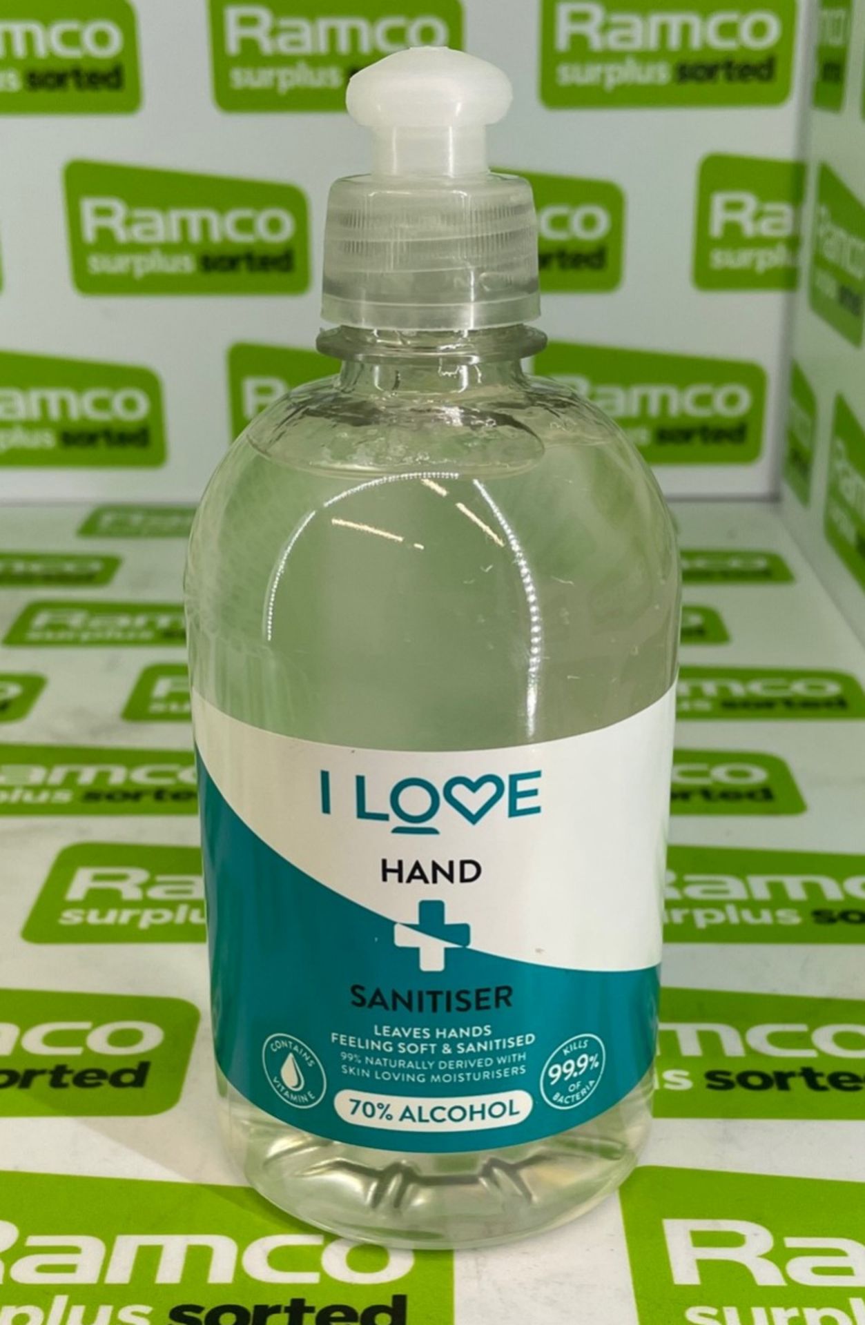 120x pallets of 500ml I Love Hand Sanitiser - est. total qty 141200 - location LE67 1GQ